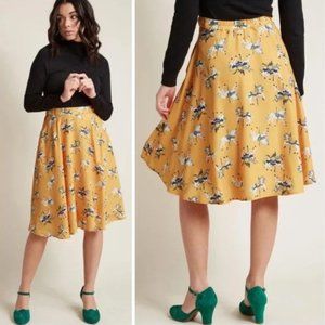 ModCloth Marvelous Midi Skirt, Novelty Carousel Horses Yellow